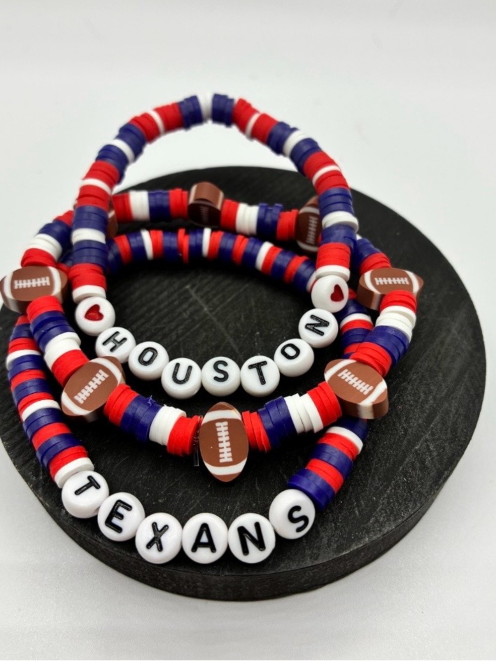 Texans Beaded Stretch Football Bracelet Set - Red, White & Blue